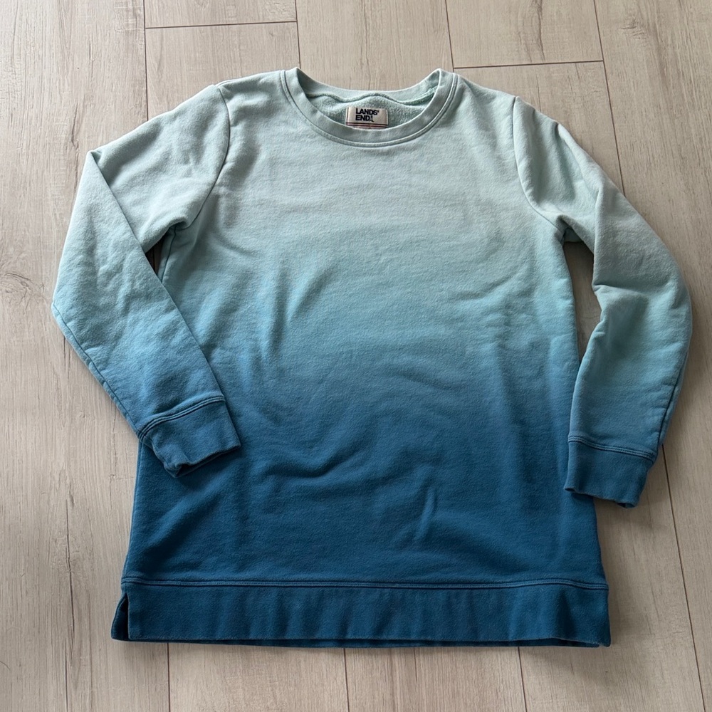 Lands' End Serious Sweats collection Teal Ombre Sweatshirt